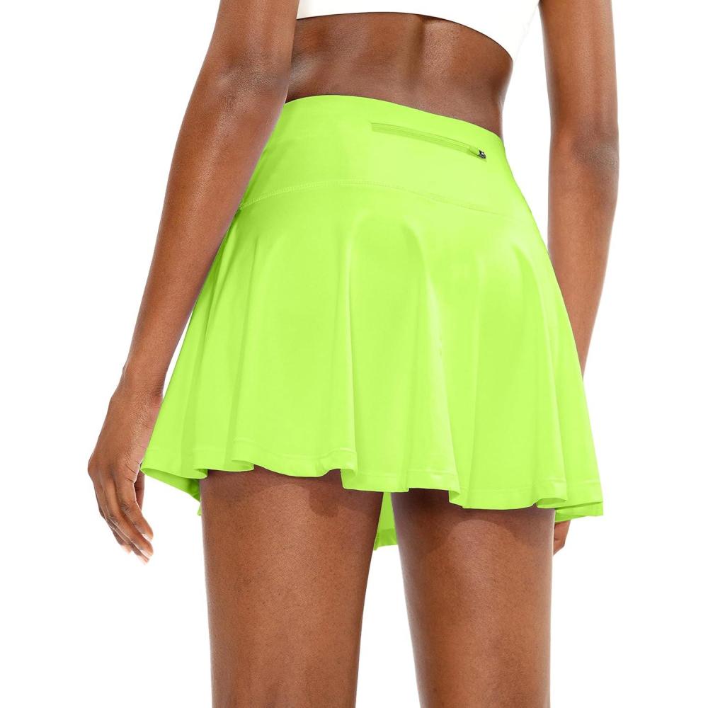 imageSANTINY Pleated Tennis Skirt for Women with 4 Pockets Womens High Waisted Athletic Golf Skorts Skirts for Running CasualGreen Citrine