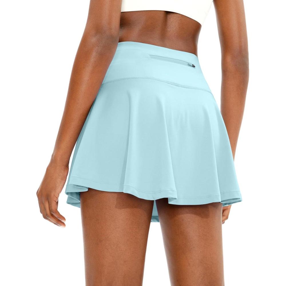 imageSANTINY Pleated Tennis Skirt for Women with 4 Pockets Womens High Waisted Athletic Golf Skorts Skirts for Running CasualSky Blue