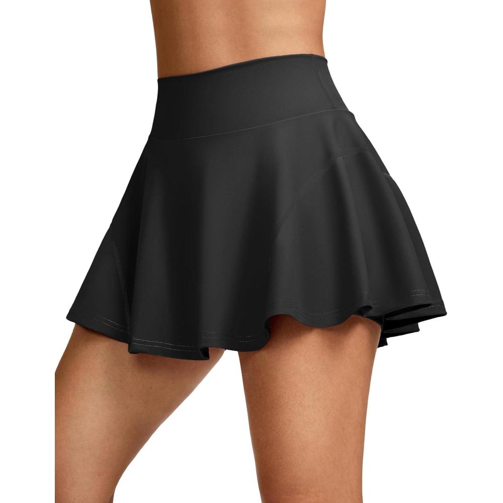 imageSANTINY Pleated Tennis Skirts for Women with Pockets Womens High Waisted Running Workout Athletic Golf Skorts SkirtsBlack