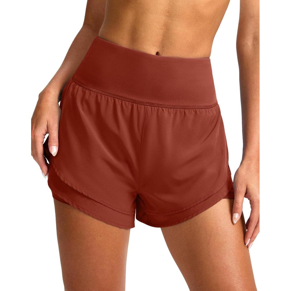 imageSANTINY Womens 2 in 1 Running Shorts with Pockets 3quot High Waisted Exercise Workout Athletic Shorts for Women with LinerSavannah