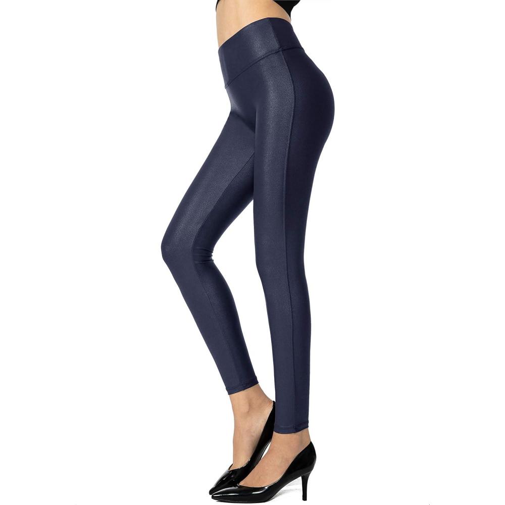 imageSANTINY Womens 25527 Faux Leather Leggings Pants Stretch High Waisted Tights for WomenNavy
