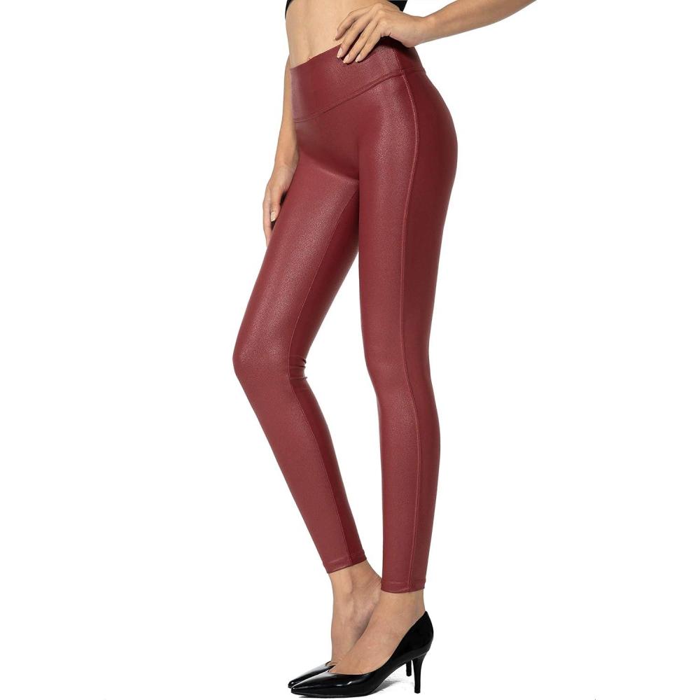 imageSANTINY Womens 25527 Faux Leather Leggings Pants Stretch High Waisted Tights for WomenRed
