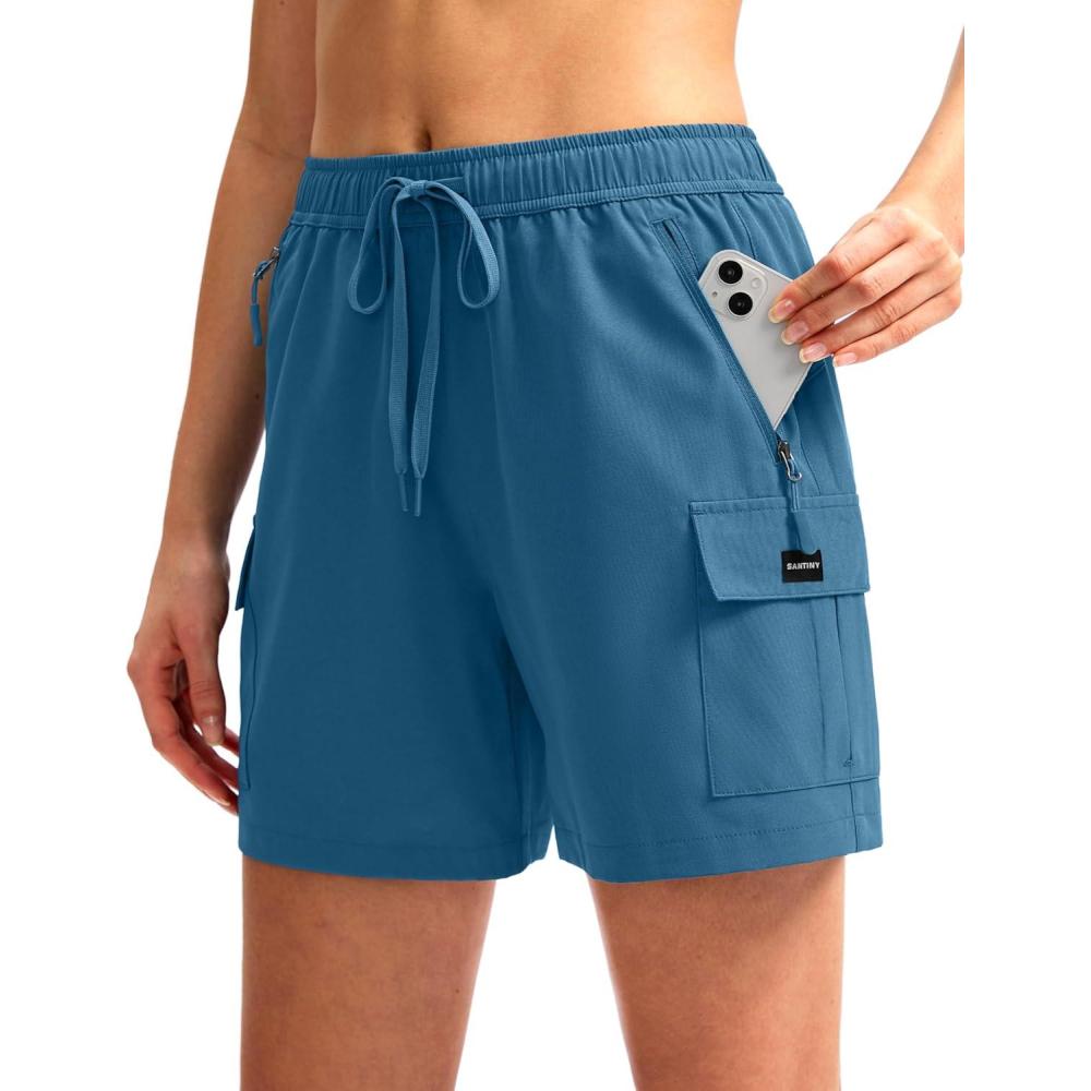 imageSANTINY Womens 5 79 Hiking Cargo Shorts Quick Dry Lightweight Summer Shorts for Women Athletic Golf Zipper PocketsBlue