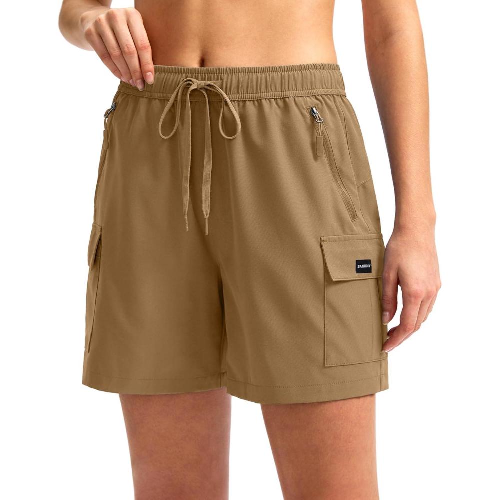 imageSANTINY Womens 5 79 Hiking Cargo Shorts Quick Dry Lightweight Summer Shorts for Women Athletic Golf Zipper PocketsDark Khaki