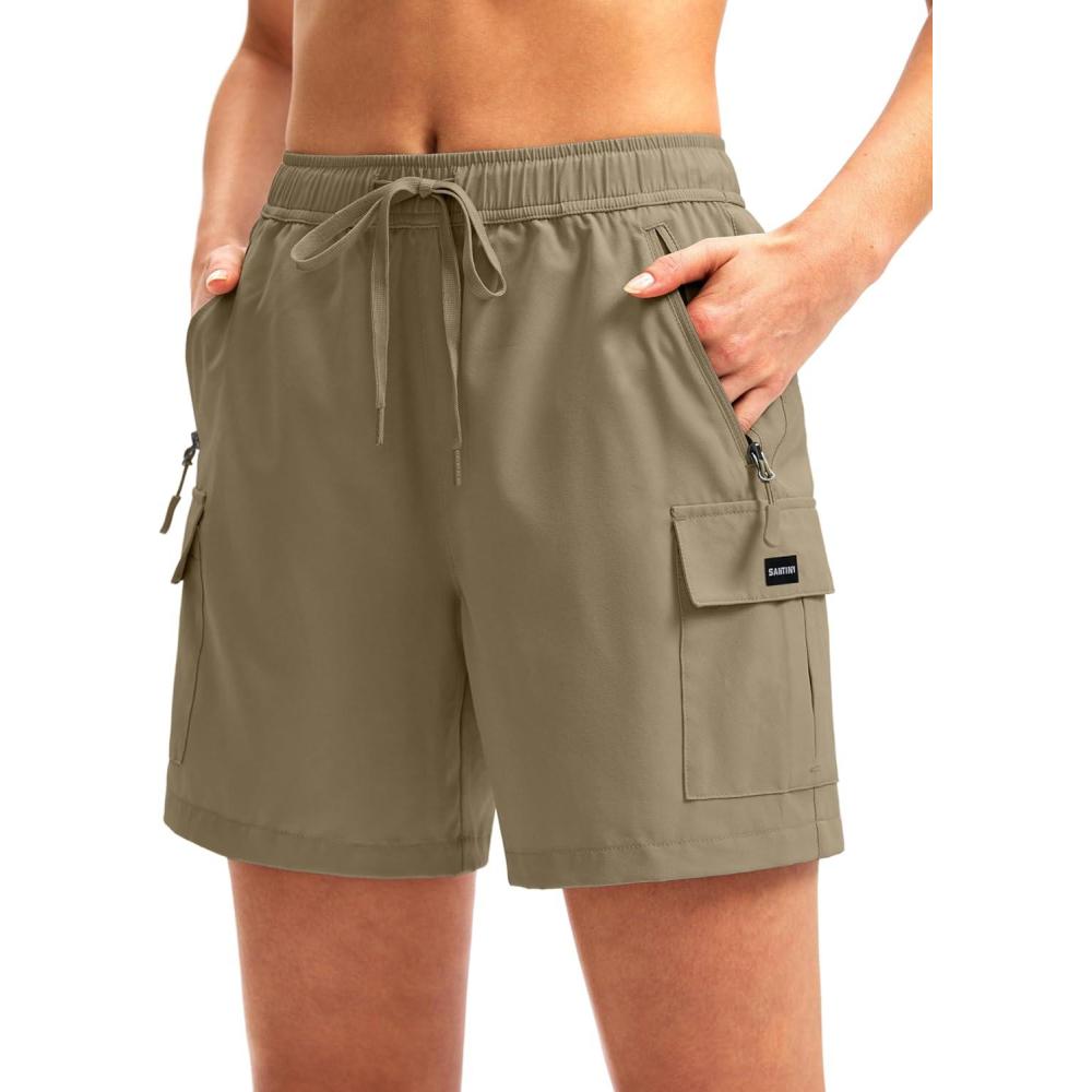 imageSANTINY Womens 5 79 Hiking Cargo Shorts Quick Dry Lightweight Summer Shorts for Women Athletic Golf Zipper PocketsDusty Khaki