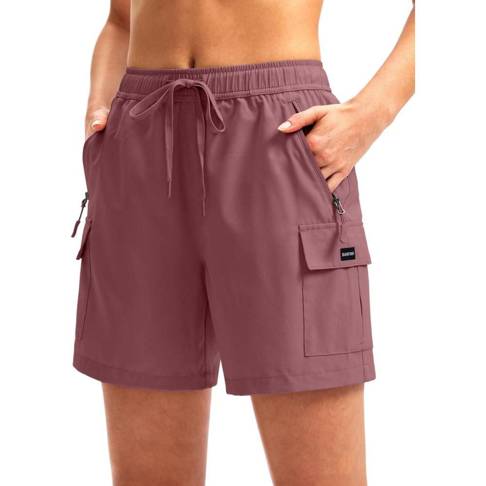 imageSANTINY Womens 5 79 Hiking Cargo Shorts Quick Dry Lightweight Summer Shorts for Women Athletic Golf Zipper PocketsDusty Pink
