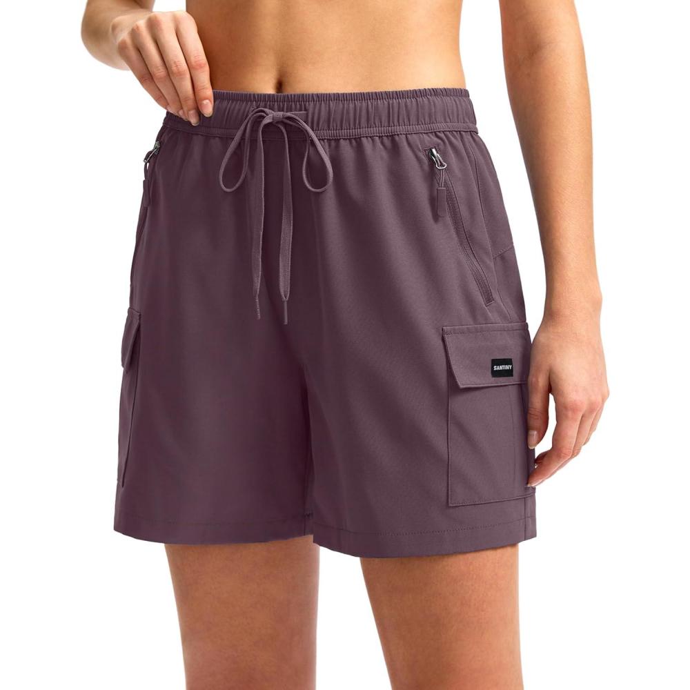 imageSANTINY Womens 5 79 Hiking Cargo Shorts Quick Dry Lightweight Summer Shorts for Women Athletic Golf Zipper PocketsDusty Purple