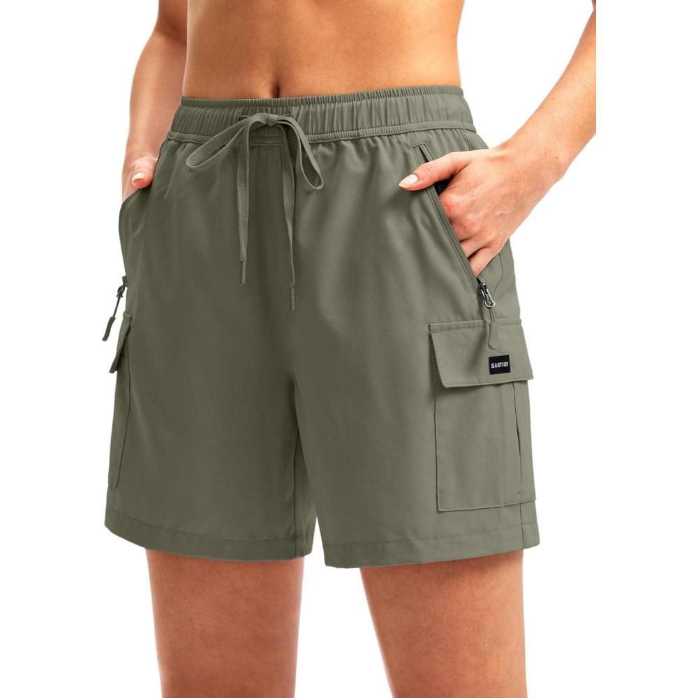 imageSANTINY Womens 5 79 Hiking Cargo Shorts Quick Dry Lightweight Summer Shorts for Women Athletic Golf Zipper PocketsSilver Sage