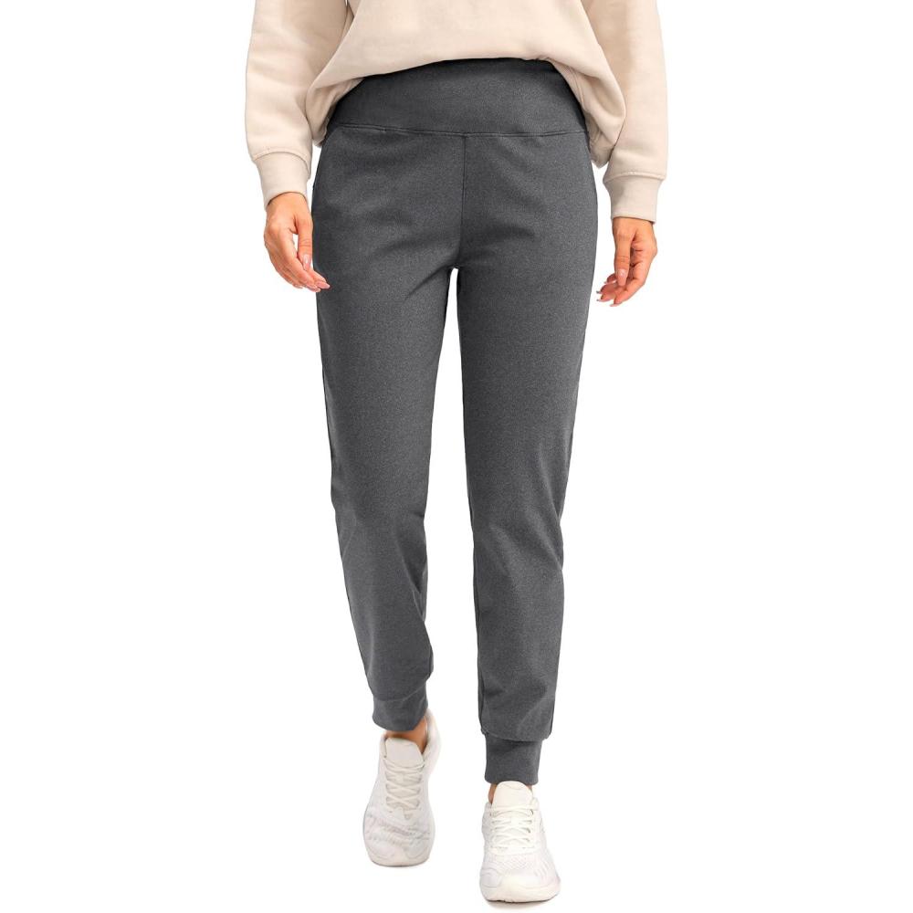 imageSANTINY Womens Fleece Lined Joggers Water Resistant High Waisted Thermal Sweatpants Winter Pants Hiking Running PocketsCharcoal