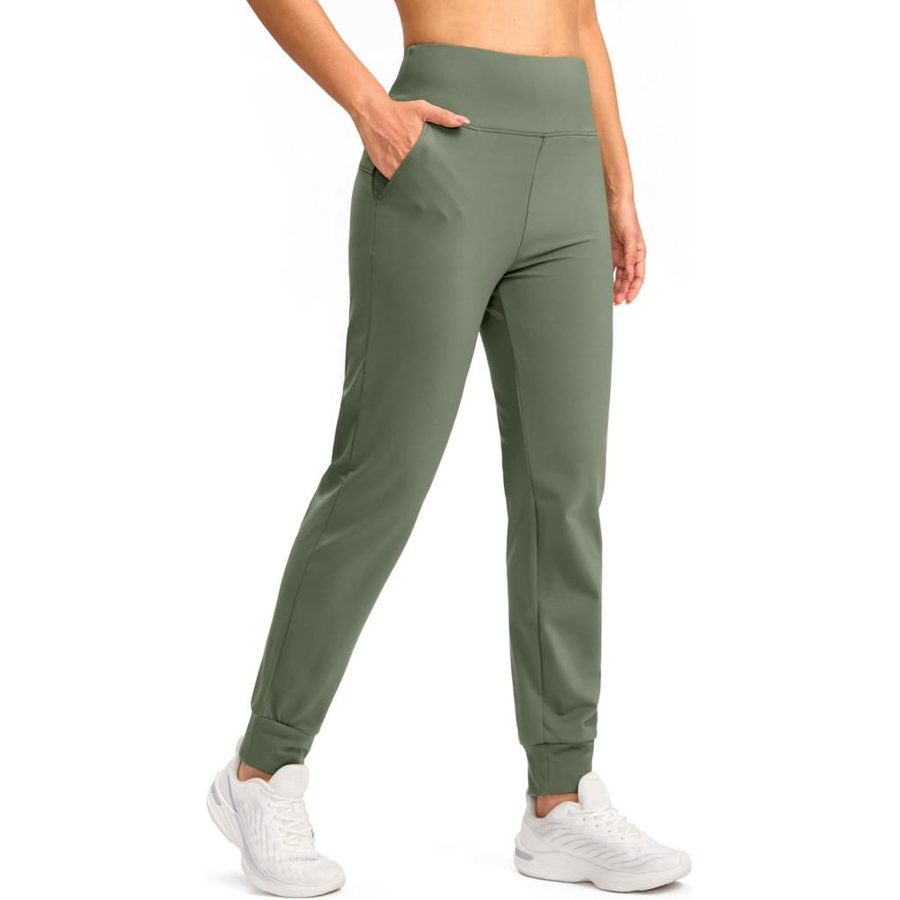 imageSANTINY Womens Fleece Lined Joggers Water Resistant High Waisted Thermal Sweatpants Winter Pants Hiking Running PocketsSage Green