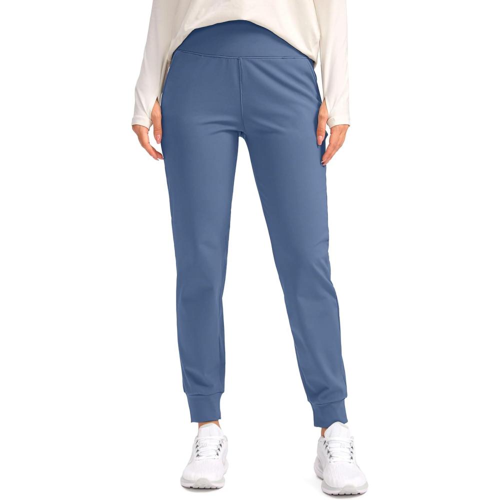 imageSANTINY Womens Fleece Lined Joggers Water Resistant High Waisted Thermal Sweatpants Winter Pants Hiking Running PocketsSlate Blue