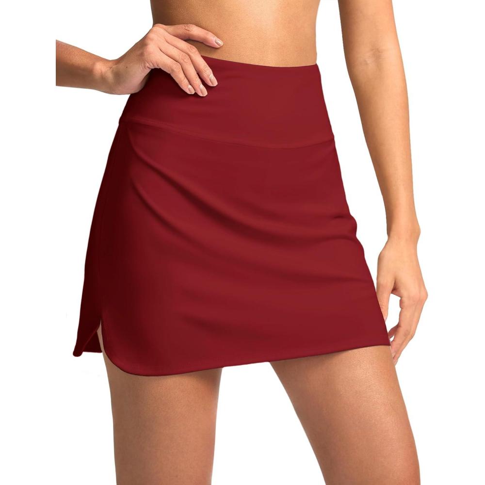 imageSANTINY Womens Golf Skirts Skorts High Waisted Tennis Skirt Athletic Workout Casual Skorts for Woman with Short PocketsBright Red