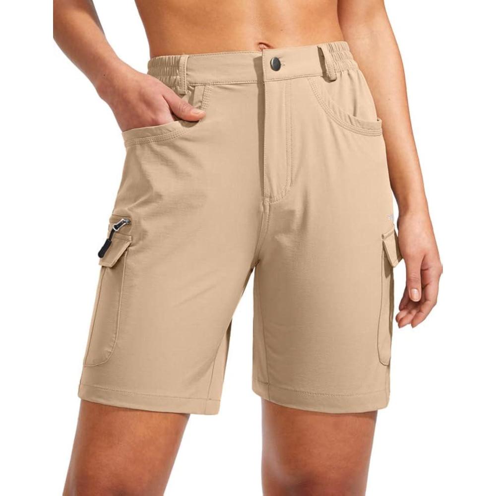 imageSANTINY Womens Hiking Cargo Shorts with 7 Pockets Lightweight Quick Dry 7 Inch Long Golf Shorts for Women Casual Summer