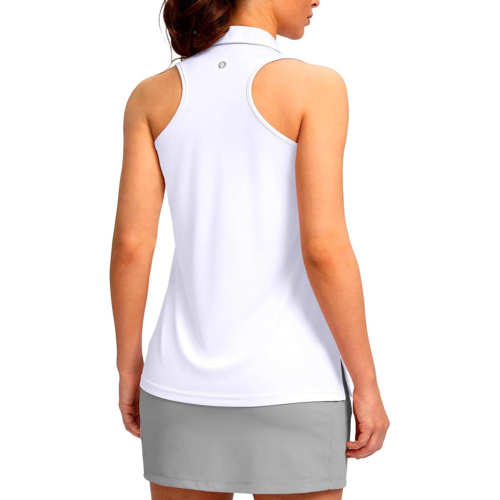 imageSANTINY Womens Sleeveless Golf Shirt Racerback V Neck Tank Tops Quick Dry Tennis Collared Polo Shirts for WomenA White