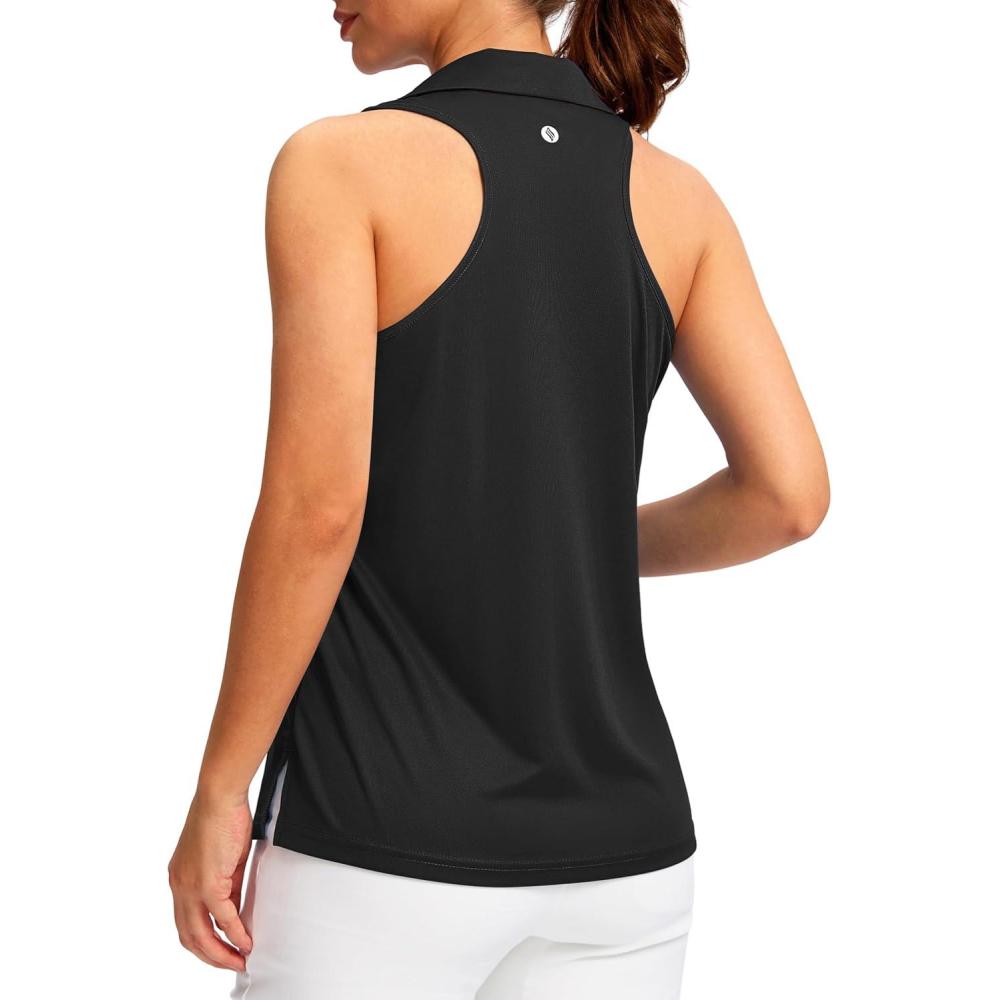 imageSANTINY Womens Sleeveless Golf Shirt Racerback V Neck Tank Tops Quick Dry Tennis Collared Polo Shirts for WomenBlack