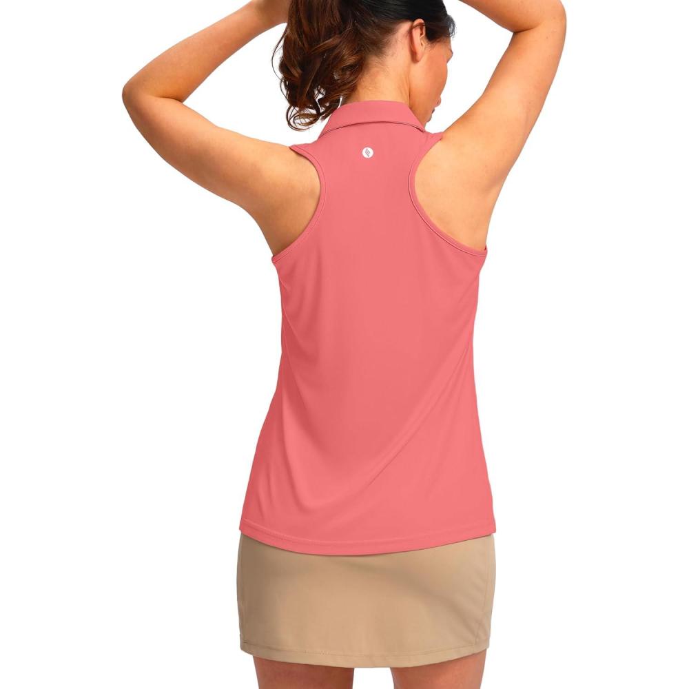 imageSANTINY Womens Sleeveless Golf Shirt Racerback V Neck Tank Tops Quick Dry Tennis Collared Polo Shirts for WomenCoral Pink