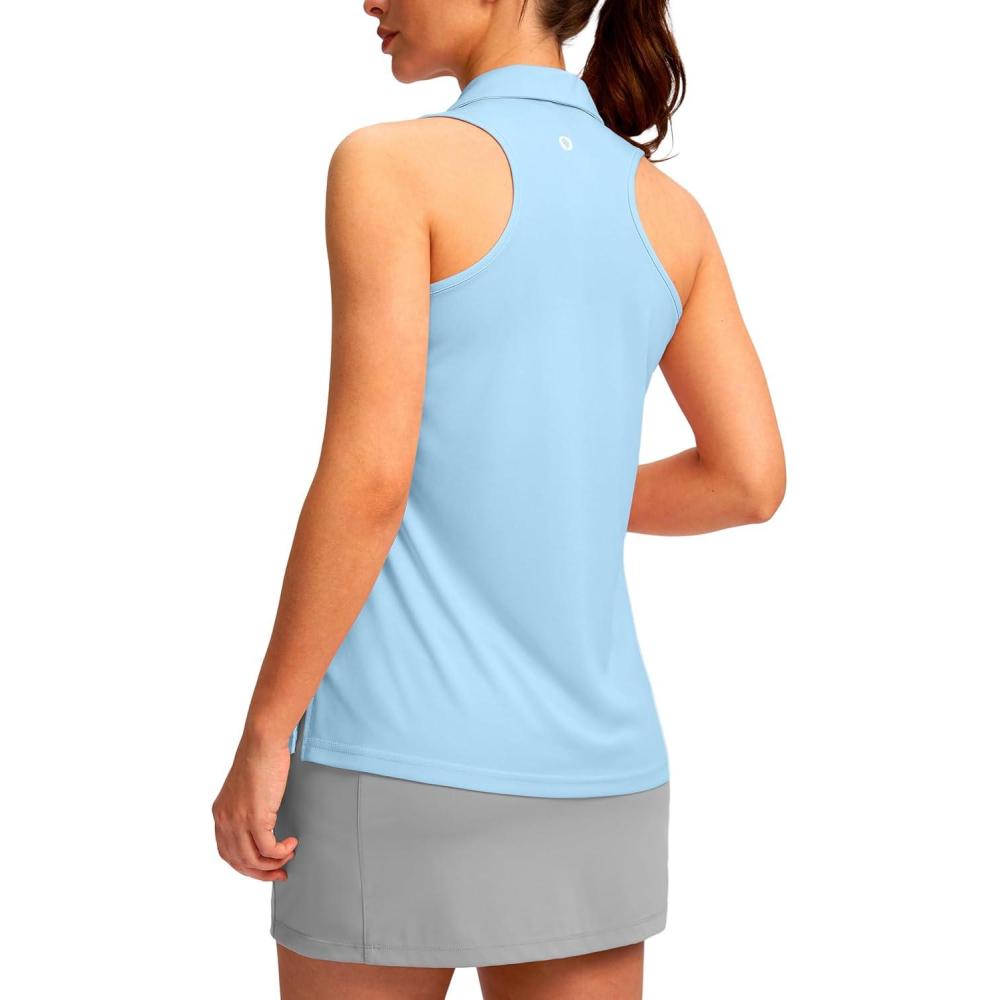 imageSANTINY Womens Sleeveless Golf Shirt Racerback V Neck Tank Tops Quick Dry Tennis Collared Polo Shirts for WomenLight Blue
