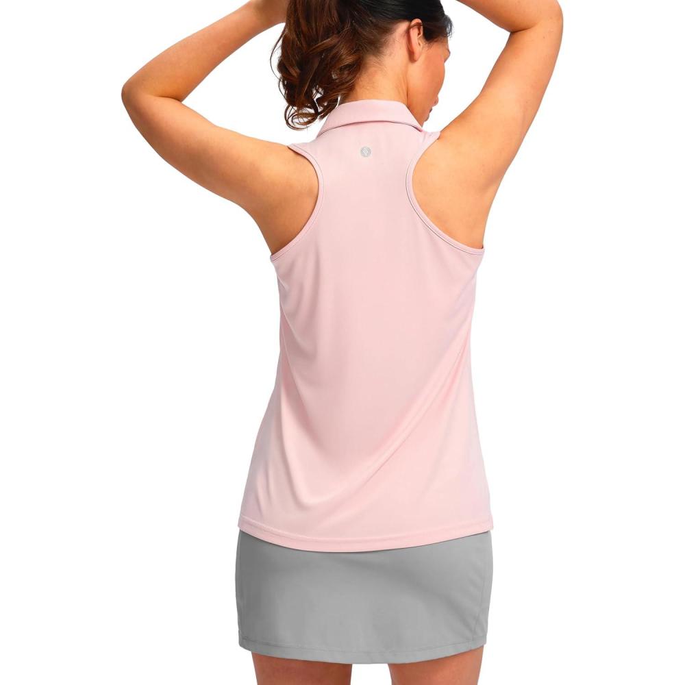 imageSANTINY Womens Sleeveless Golf Shirt Racerback V Neck Tank Tops Quick Dry Tennis Collared Polo Shirts for WomenLight Pink
