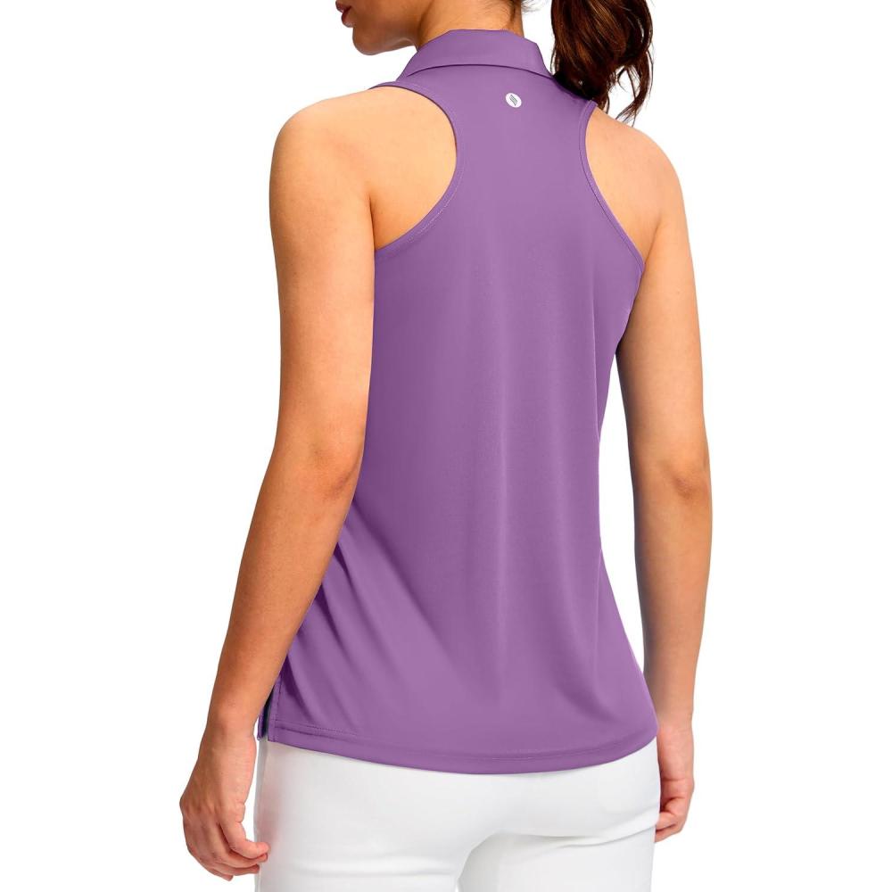 imageSANTINY Womens Sleeveless Golf Shirt Racerback V Neck Tank Tops Quick Dry Tennis Collared Polo Shirts for WomenPurple