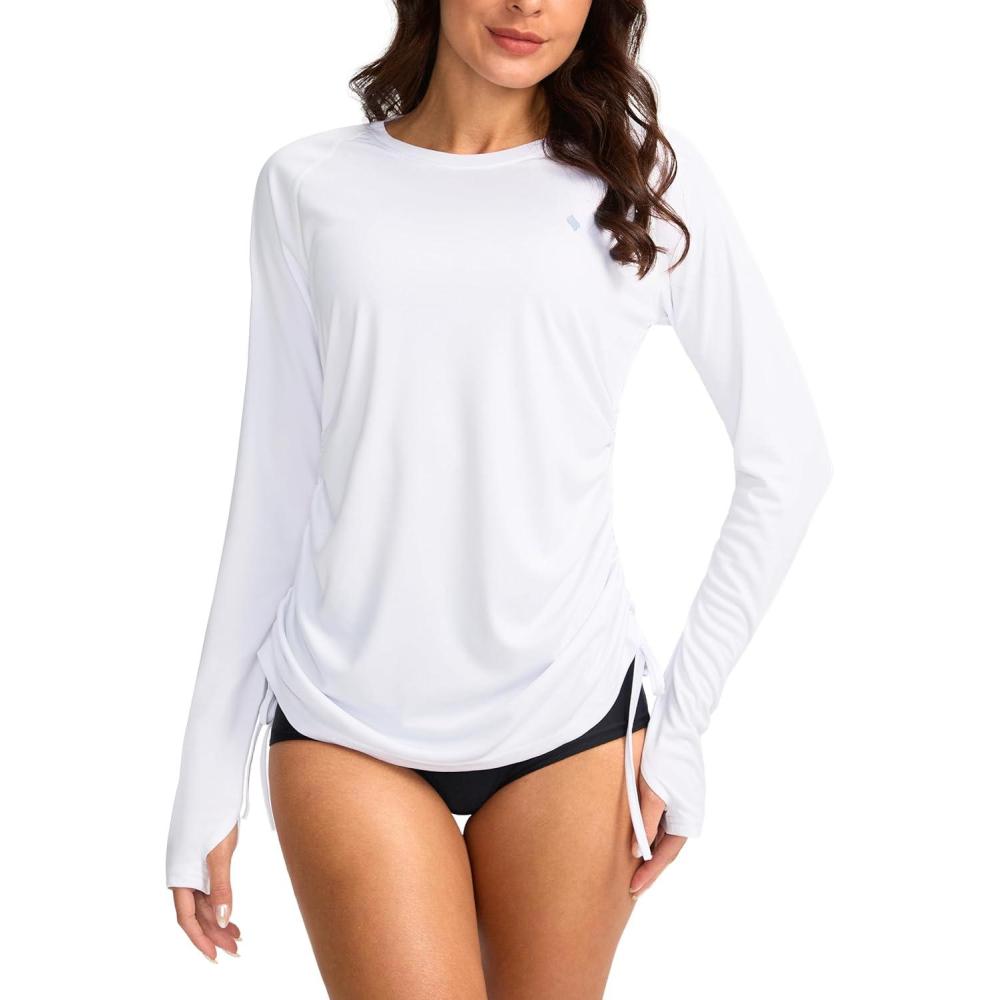 imageSANTINY Womens UPF50 Rash Guard SPF Long Sleeve Swimsuits Top UV Sun Protection Swim Shirts for WomanA White