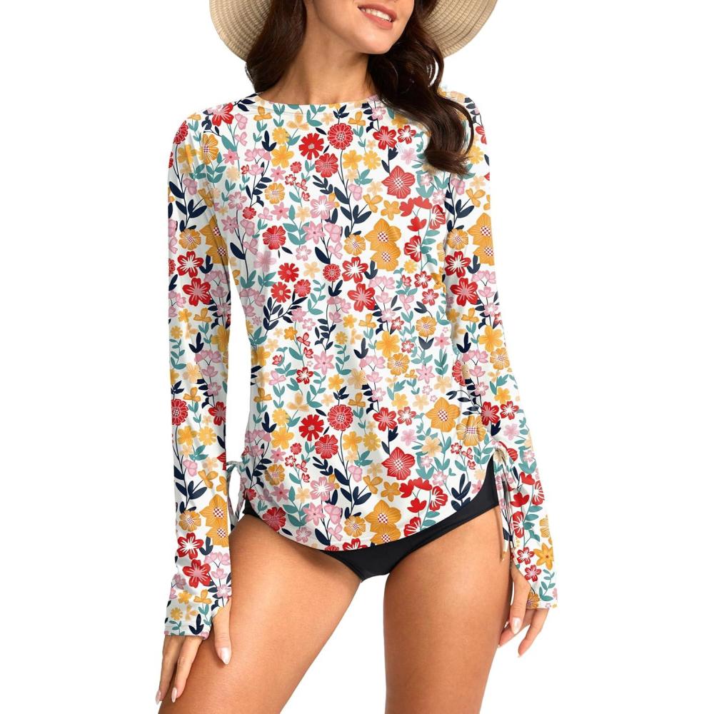imageSANTINY Womens UPF50 Rash Guard SPF Long Sleeve Swimsuits Top UV Sun Protection Swim Shirts for WomanColorful Floral