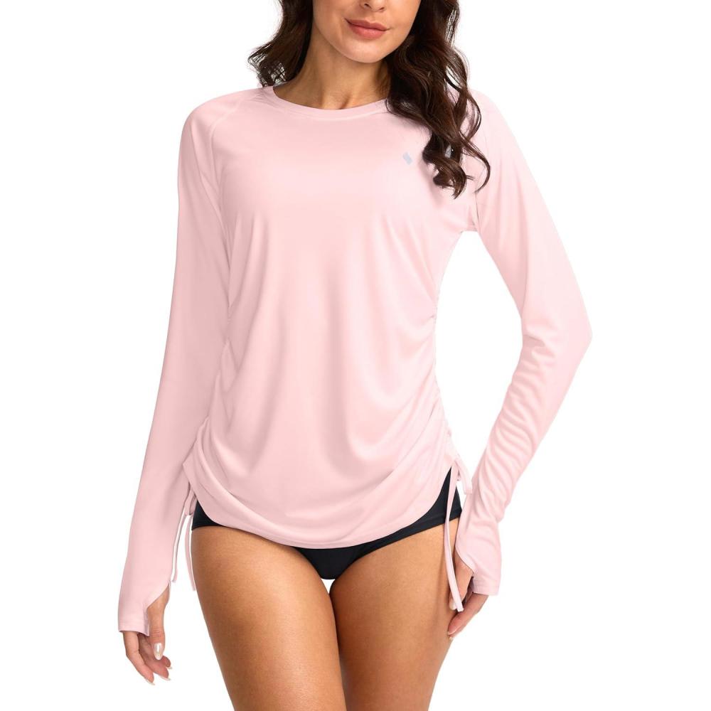imageSANTINY Womens UPF50 Rash Guard SPF Long Sleeve Swimsuits Top UV Sun Protection Swim Shirts for WomanPink