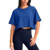 imageSANTINY Cotton Crop Workout Tops for Women Short Sleeve Running Shirts Cropped TShirt Yoga Athletic Gym Tops