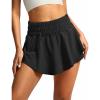 imageSANTINY Flowy Athletic Shorts for Women High Waisted Running Workout Shorts Ruffle Tennis Skirt Shorts Zip PocketBlack