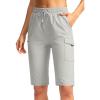 imageSANTINY Womens 13quot Long Hiking Shorts Knee Length Quick Dry Cargo Bermuda Shorts for Women with Zipper PocketsLight Grey