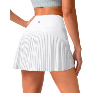 SANTINY 14″ Tennis Skirt Skorts for Woman Pleated High Waited Skirts with Built-in Shorts Athletic Golf Skort(A White)