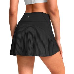 SANTINY 14″ Tennis Skirt Skorts for Woman Pleated High Waited Skirts with Built-in Shorts Athletic Golf Skort(Black)