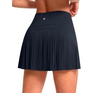 SANTINY 14″ Tennis Skirt Skorts for Woman Pleated High Waited Skirts with Built-in Shorts Athletic Golf Skort(Navy)