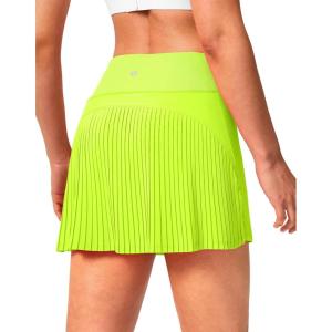 SANTINY 14″ Tennis Skirt Skorts for Woman Pleated High Waited Skirts with Built-in Shorts Athletic Golf Skort(Neon Yellow)