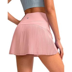 SANTINY 14″ Tennis Skirt Skorts for Woman Pleated High Waited Skirts with Built-in Shorts Athletic Golf Skort(Pink)