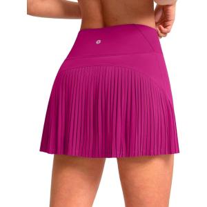 SANTINY 14″ Tennis Skirt Skorts for Woman Pleated High Waited Skirts with Built-in Shorts Athletic Golf Skort(Rose)