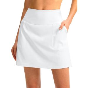 SANTINY 16″ Golf Skorts Skirts for Women with 4 Pockets Women’s High Waisted Stretchy Tennis Skirt Athletic Skort(A White)