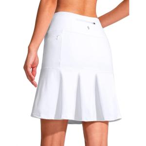 SANTINY 19″ Golf Skorts Skirts for Women Zipper Pockets Knee Length Skort Women’s High Waist Athletic Tennis Skirt(A White)