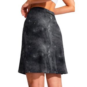 SANTINY 19″ Golf Skorts Skirts for Women Zipper Pockets Knee Length Skort Women’s High Waist Athletic Tennis Skirt(Black Tie-dye)