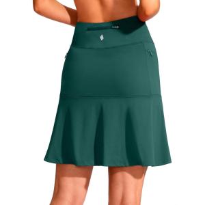 SANTINY 19″ Golf Skorts Skirts for Women Zipper Pockets Knee Length Skort Women’s High Waist Athletic Tennis Skirt(Dark Teal)