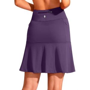 SANTINY 19″ Golf Skorts Skirts for Women Zipper Pockets Knee Length Skort Women’s High Waist Athletic Tennis Skirt(Deep Purple)