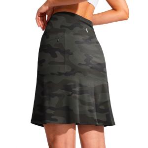 SANTINY 19″ Golf Skorts Skirts for Women Zipper Pockets Knee Length Skort Women’s High Waist Athletic Tennis Skirt(Green Camo)