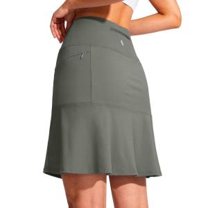 SANTINY 19″ Golf Skorts Skirts for Women Zipper Pockets Knee Length Skort Women’s High Waist Athletic Tennis Skirt(Grey Sage)