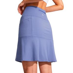 SANTINY 19″ Golf Skorts Skirts for Women Zipper Pockets Knee Length Skort Women’s High Waist Athletic Tennis Skirt(Light Blue)