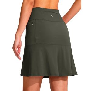 SANTINY 19″ Golf Skorts Skirts for Women Zipper Pockets Knee Length Skort Women’s High Waist Athletic Tennis Skirt(Olive Green)