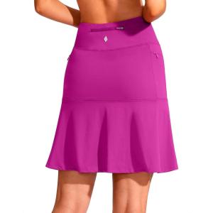 SANTINY 19″ Golf Skorts Skirts for Women Zipper Pockets Knee Length Skort Women’s High Waist Athletic Tennis Skirt(Rose)