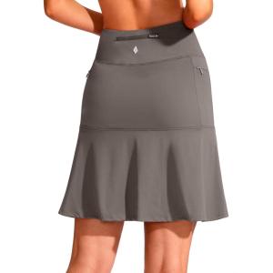 SANTINY 19″ Golf Skorts Skirts for Women Zipper Pockets Knee Length Skort Women’s High Waist Athletic Tennis Skirt(Taupe)