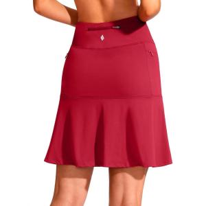 SANTINY 19″ Golf Skorts Skirts for Women Zipper Pockets Knee Length Skort Women’s High Waist Athletic Tennis Skirt(Warm Red)