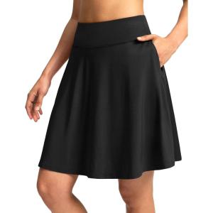 SANTINY 20” Knee Length Skorts for Woman 4 Pockets High Waisted Women’s Tennis Golf Skirts Long Athletic Skirt with Shorts(Black)