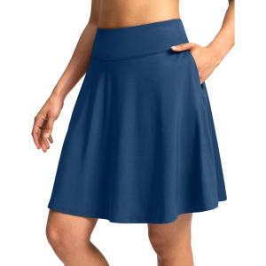 SANTINY 20” Knee Length Skorts for Woman 4 Pockets High Waisted Women’s Tennis Golf Skirts Long Athletic Skirt with Shorts(Blue)