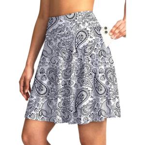 SANTINY 20” Knee Length Skorts for Woman 4 Pockets High Waisted Women’s Tennis Golf Skirts Long Athletic Skirt with Shorts(Floral White)